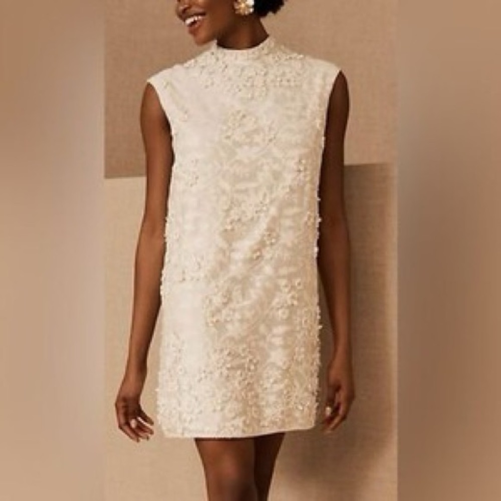 Anthropologie Cream Lace Mini Dress